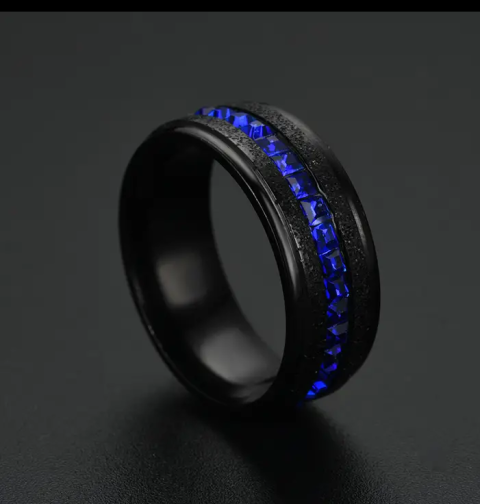 Men's Blue Baguette Diamond Fashion Ring