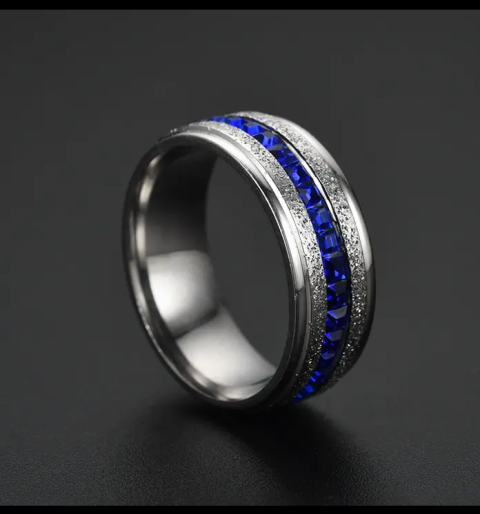 Men's Blue Baguette Diamond Fashion Ring