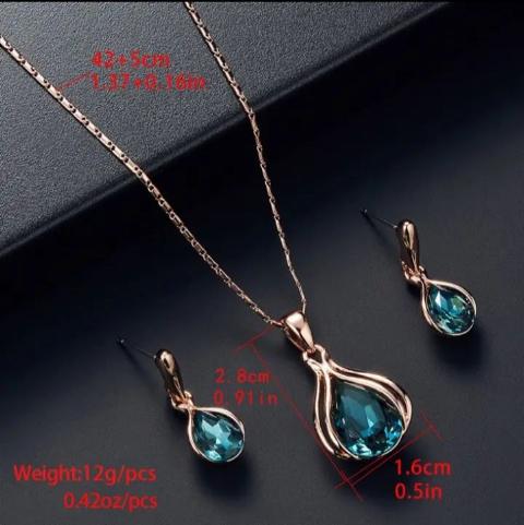 Women's Fashion Blue Crystal Necklace and Earring Set