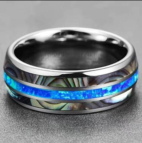 Men's Stainless Steel Blue Stripe Ring