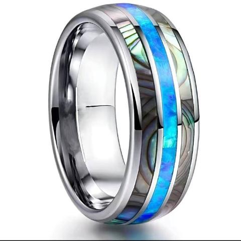 Men's Stainless Steel Blue Stripe Ring