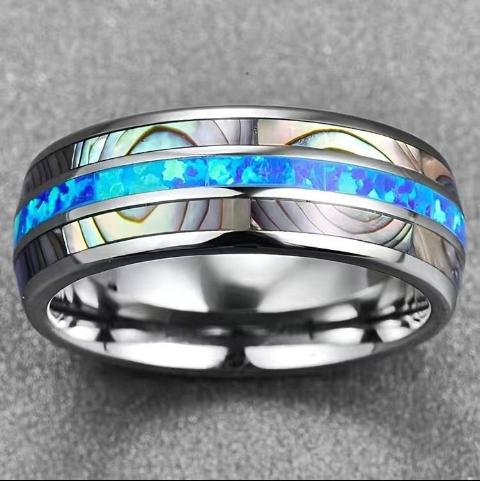 Men's Stainless Steel Blue Stripe Ring