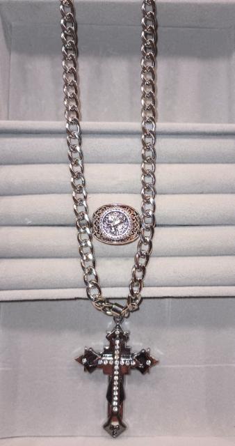 Men's Fashion Jewelry Set- Circonia Cross Chain and Vintage Ring