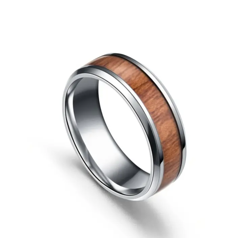 Men's Fashion Stainless Wood Grain Ring