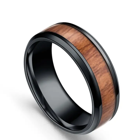 Men's Fashion Stainless Wood Grain Ring