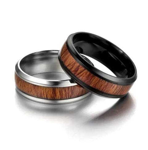 Men's Fashion Stainless Wood Grain Ring