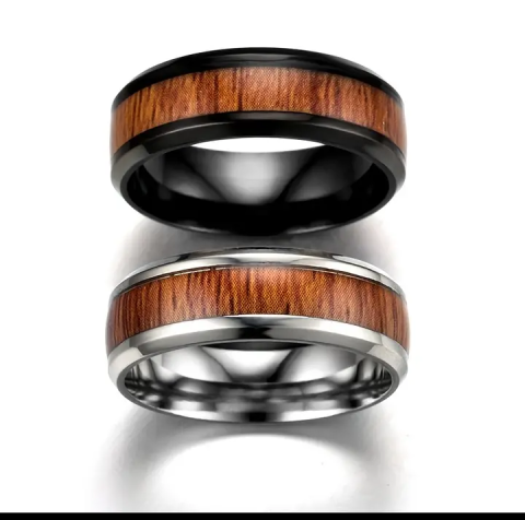 Men's Fashion Stainless Wood Grain Ring