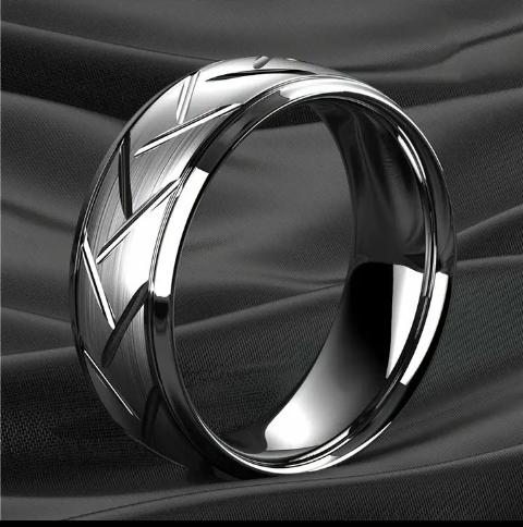 Men's Fashion Titanium Steele Ring Wire Groove