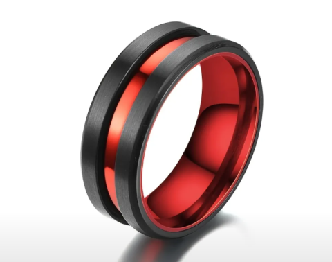 Men's Fearless Red and Black Stainless Steel Ring