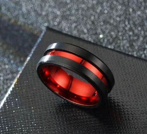 Men's Fearless Red and Black Stainless Steel Ring