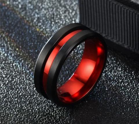 Men's Fearless Red and Black Stainless Steel Ring