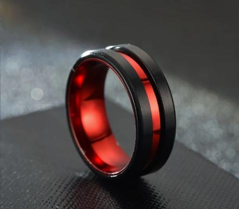 Men's Fearless Red and Black Stainless Steel Ring