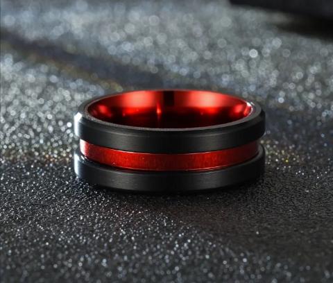 Men's Fearless Red and Black Stainless Steel Ring