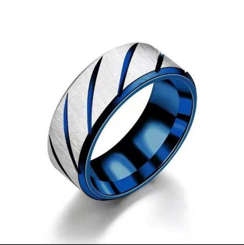 Men's Stainless Steel Blue and Silver Ring