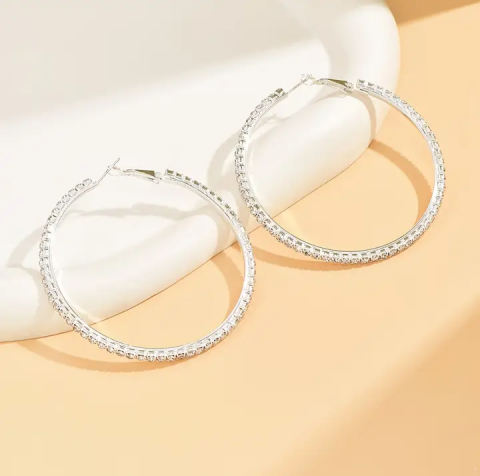 Women's Round Rhinestone Hoop Earrings