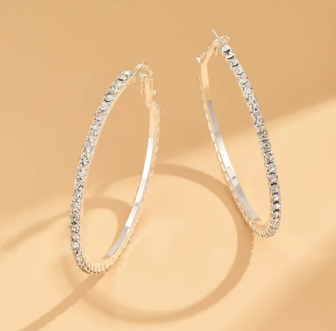 Women's Round Rhinestone Hoop Earrings