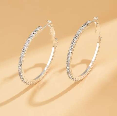 Women's Round Rhinestone Hoop Earrings