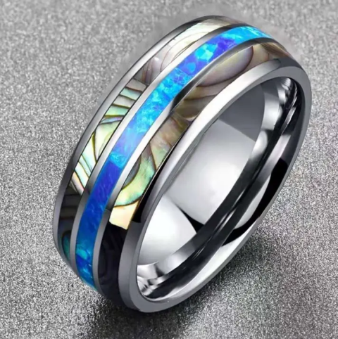 Men's Stainless Steel Blue Stripe Ring